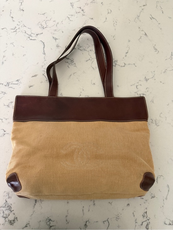 CHANEL Handbags - Chanel Summer Raffia Woven & Leather Tote Bag Tan Dark Brown Vintage Large